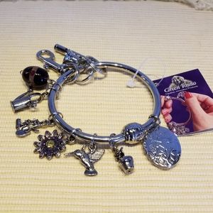 Key chain - Green Rhino charms, garden theme.